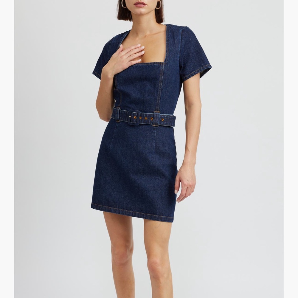 Dark Indigo Denim Belted Mini Dress